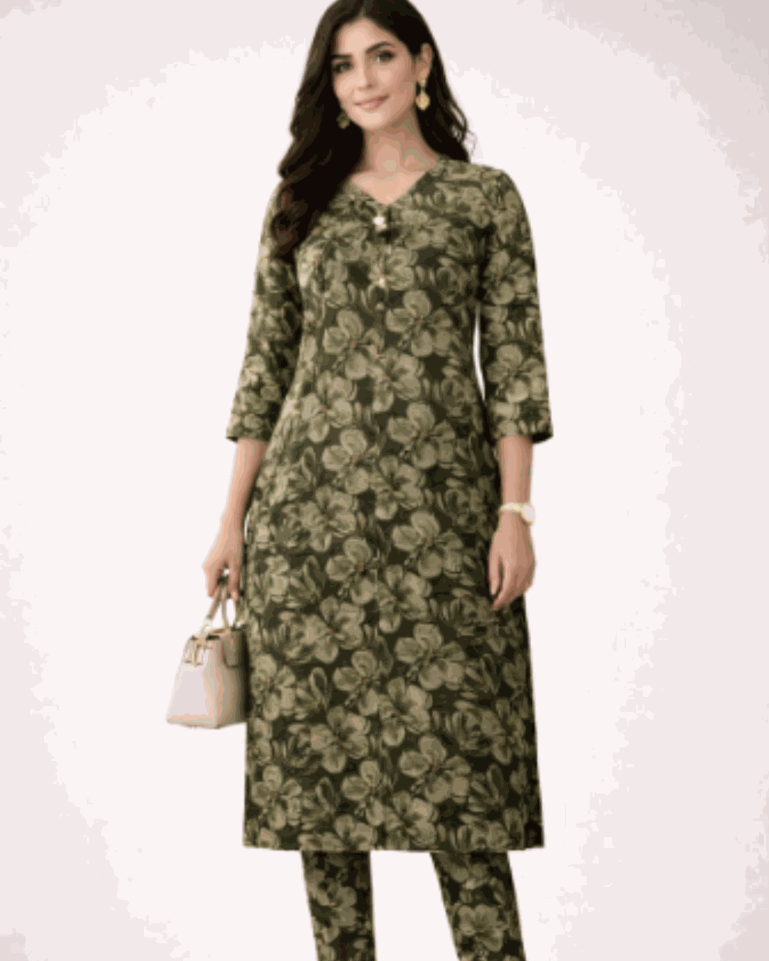 Olive Floral Kurta Set