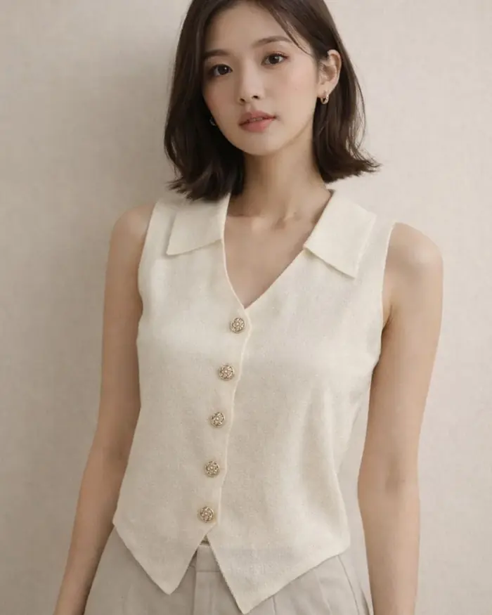 White Sleeveless Button Vest