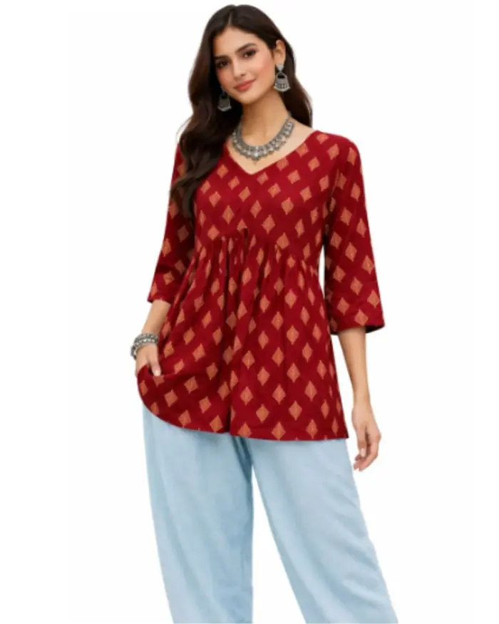 Maroon Printed Peplum Top